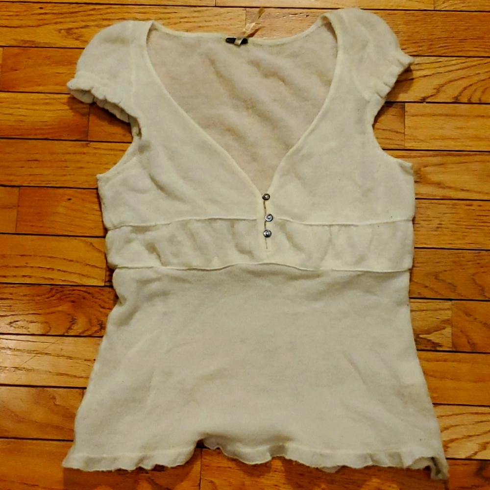 Free People Creme Wool Short Cap Sleeve Sweater